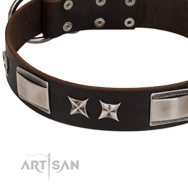 Easy wearing collar of natural leather for your handsome pet