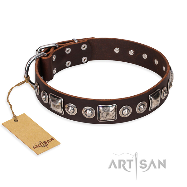 Leather dog collar made of top rate material with rust-proof hardware