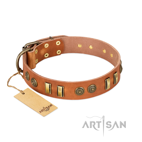 Rust resistant hardware on natural leather dog collar for your canine