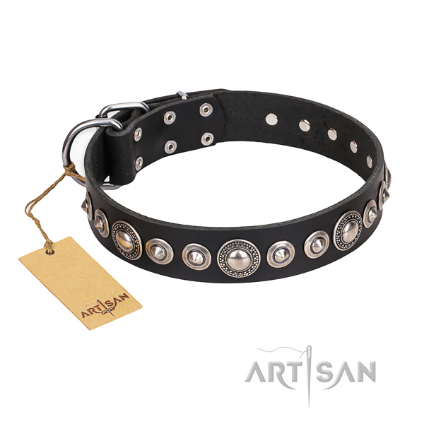 Full grain genuine leather dog collar made of best quality material with reliable D-ring