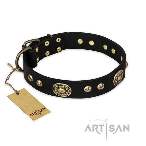 Exceptional full grain leather dog collar with reliable hardware