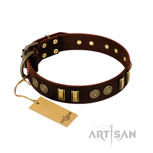 Rust resistant traditional buckle on full grain genuine leather dog collar for your doggie