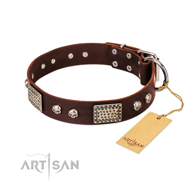 Easy wearing full grain natural leather dog collar for daily walking your canine