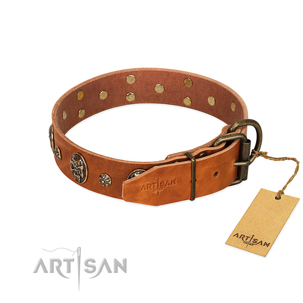 Rust-proof fittings on full grain natural leather dog collar for your doggie