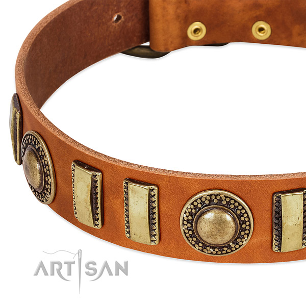 Top rate full grain natural leather dog collar with strong hardware