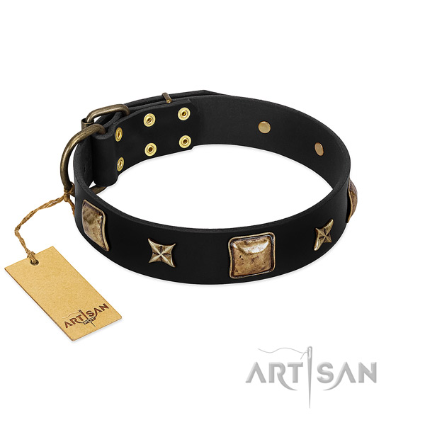 Full grain natural leather dog collar of best quality material with impressive decorations