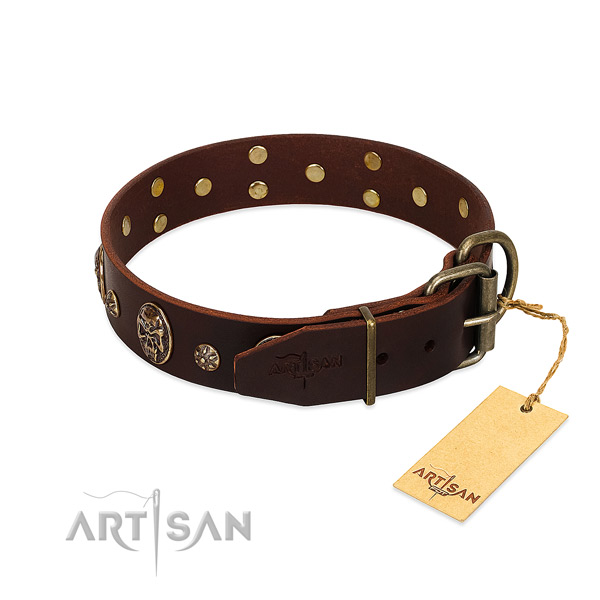 Rust-proof buckle on genuine leather dog collar for your pet