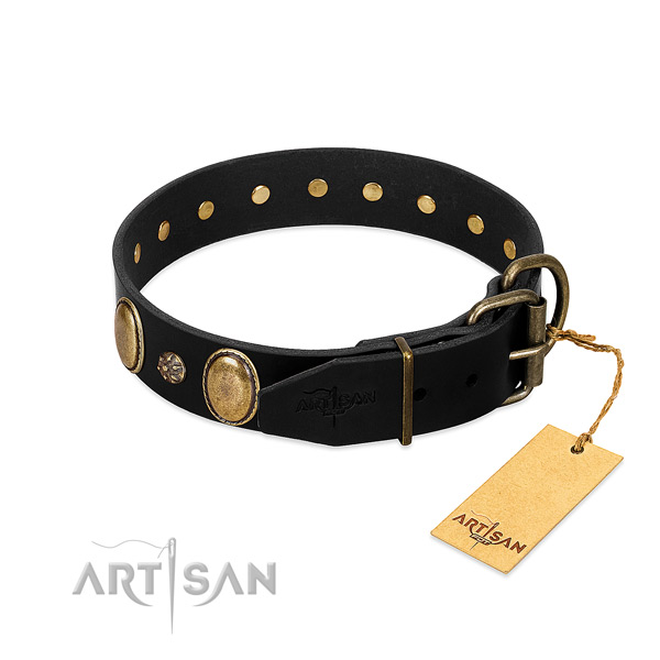 Stylish walking soft natural genuine leather dog collar