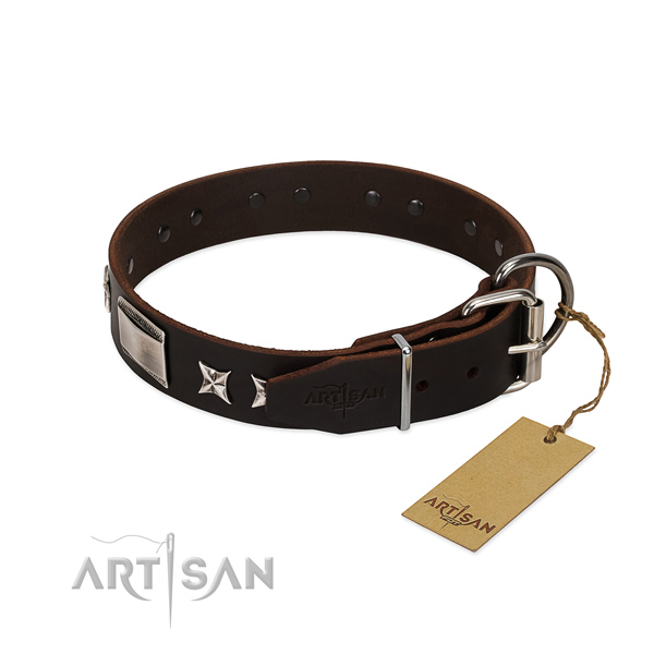Designer collar of full grain genuine leather for your attractive doggie