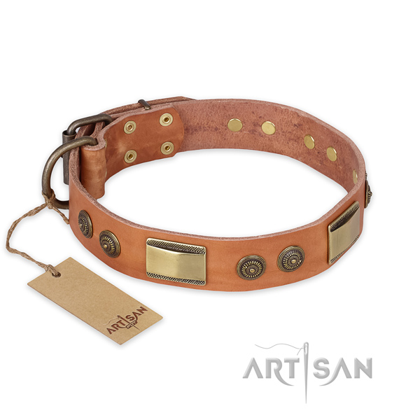 Fashionable full grain genuine leather dog collar for easy wearing