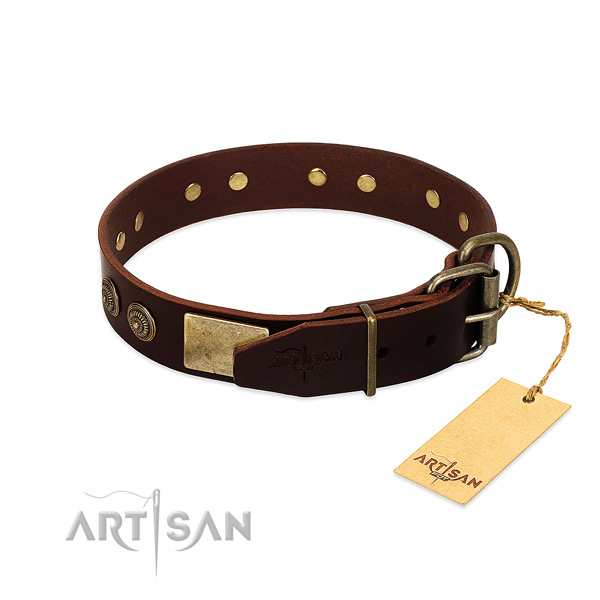 Rust resistant embellishments on genuine leather dog collar for your canine