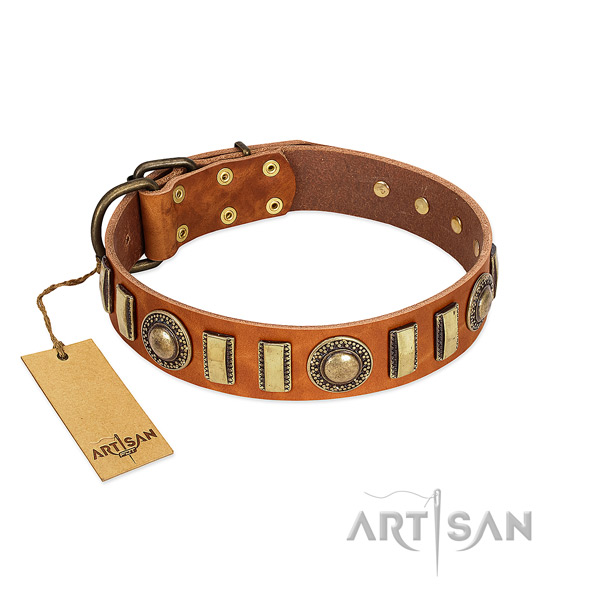 Handcrafted full grain genuine leather dog collar with durable buckle