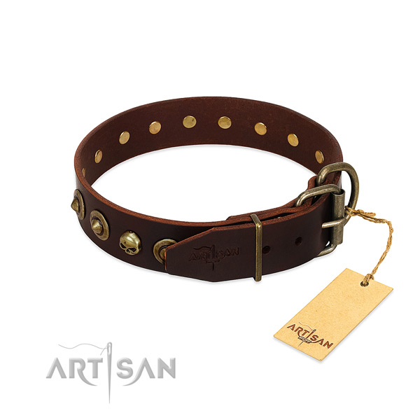 Genuine leather collar with exquisite adornments for your pet
