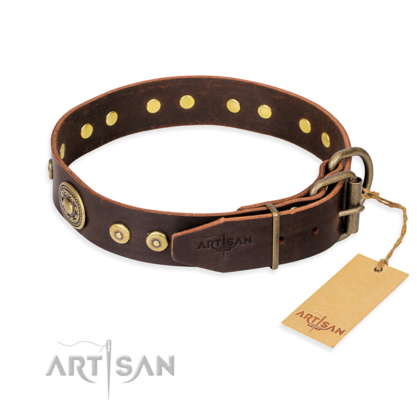 Genuine leather dog collar made of soft material with strong decorations