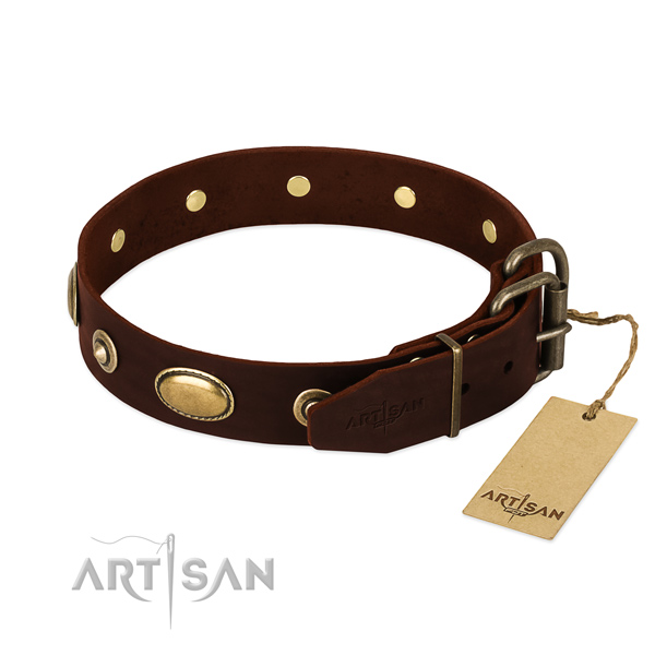 Reliable hardware on full grain genuine leather dog collar for your dog