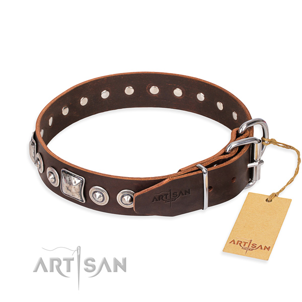 Full grain natural leather dog collar made of best quality material with rust-proof adornments