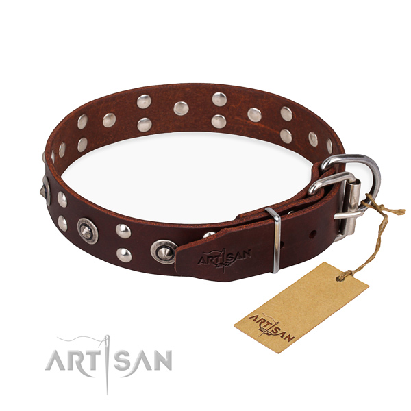 Corrosion proof hardware on full grain genuine leather collar for your impressive doggie