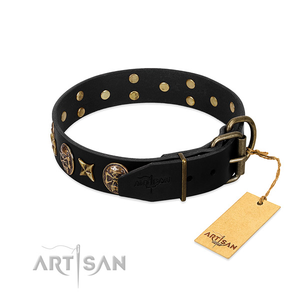 Rust-proof decorations on full grain genuine leather dog collar for your dog