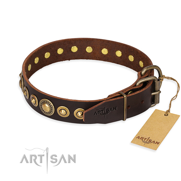 Strong genuine leather dog collar created for daily use