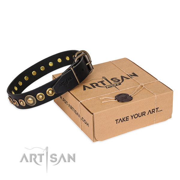 Strong full grain leather dog collar made for handy use