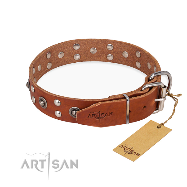 Corrosion resistant traditional buckle on leather collar for your lovely four-legged friend