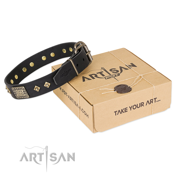 Trendy full grain genuine leather collar for your lovely doggie