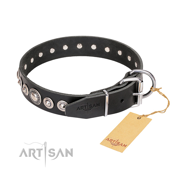 High quality adorned dog collar of full grain leather