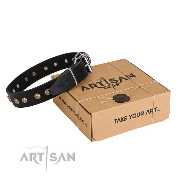 Flexible genuine leather dog collar handcrafted for stylish walking