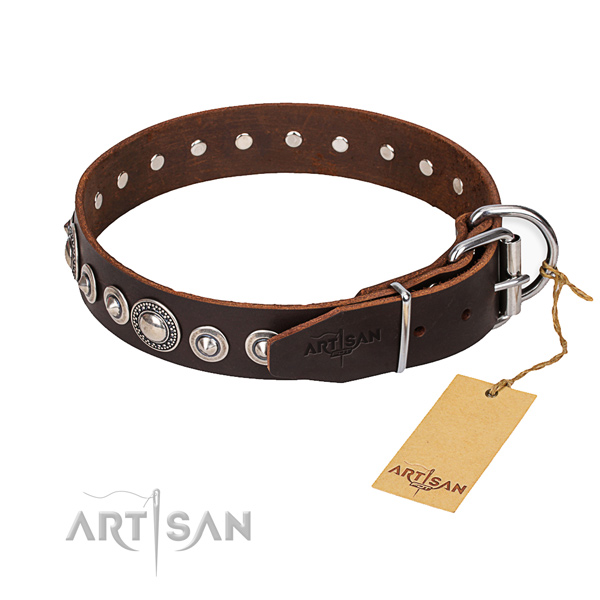 Full grain leather dog collar made of soft material with rust-proof D-ring