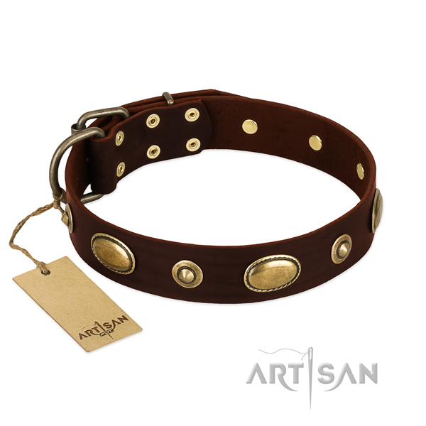 Convenient full grain genuine leather collar for your four-legged friend
