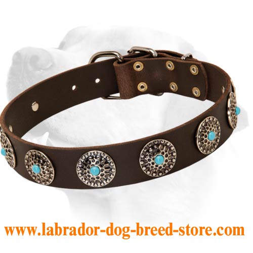 Blue - Luxury Designer Monogram Empreinte Leather Dog Collar