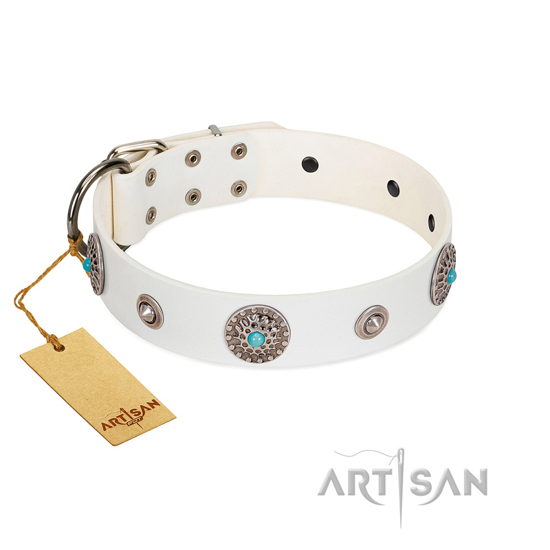 Labrador Luxury Leather Collar With blue Stones